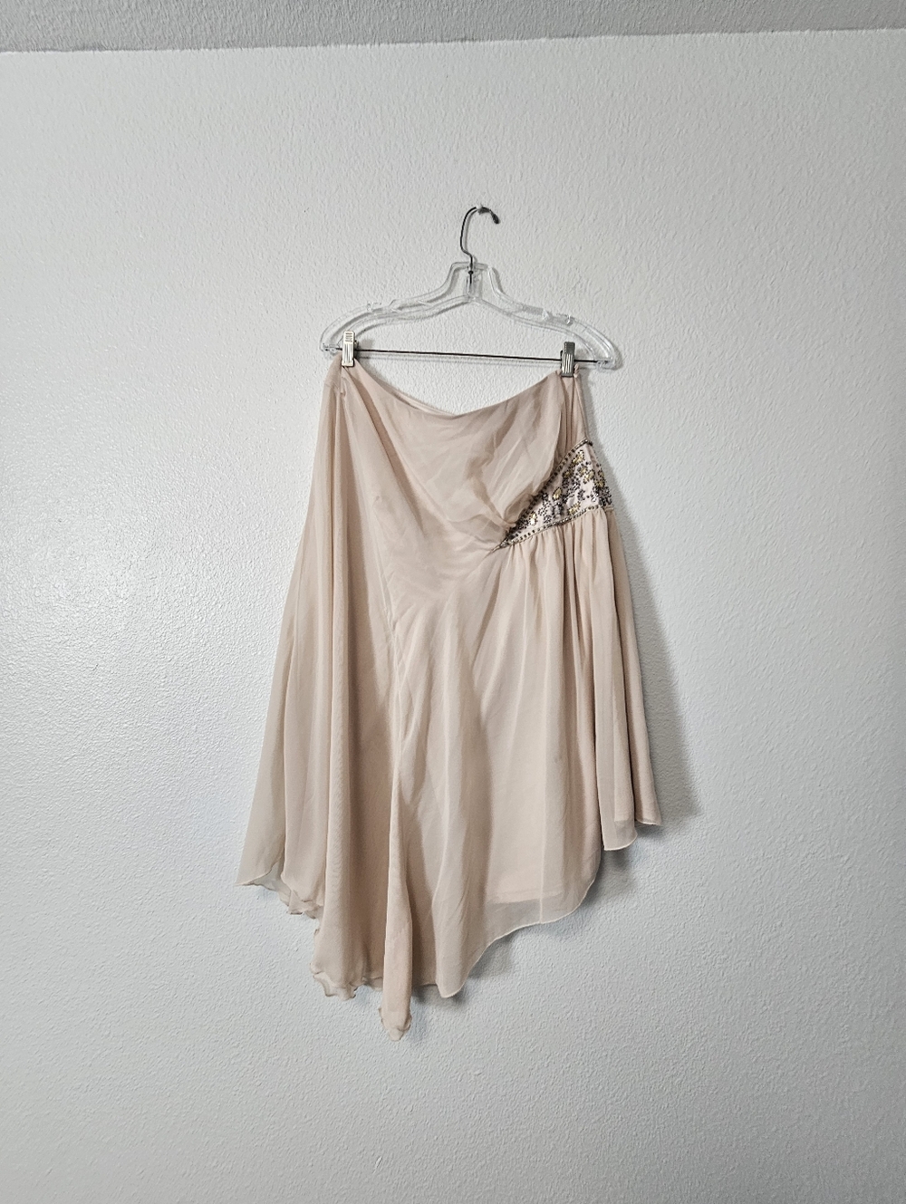 NWT Free People Chiffon Asymmetrical Dress In Blush with Sequin Detail Sz 6